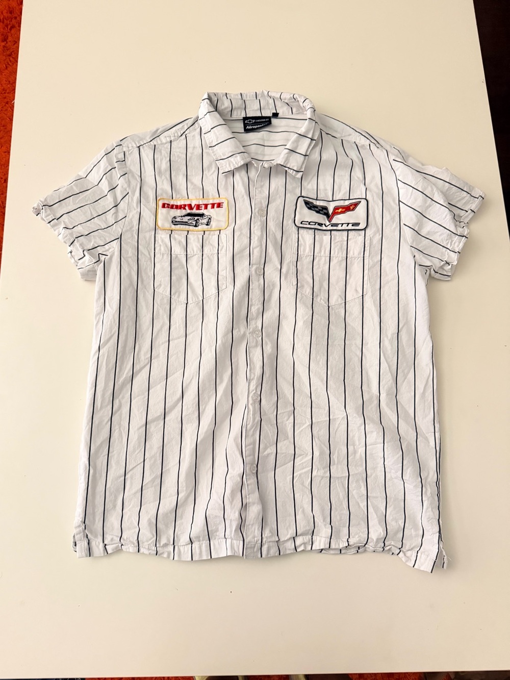 Aeropostale White with Black Pinstripe Short-Sleeve Button-Down Shirt